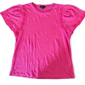 J. Crew 100% Linen Fuchsia Short Sleeve Tee with Eyelet Details
